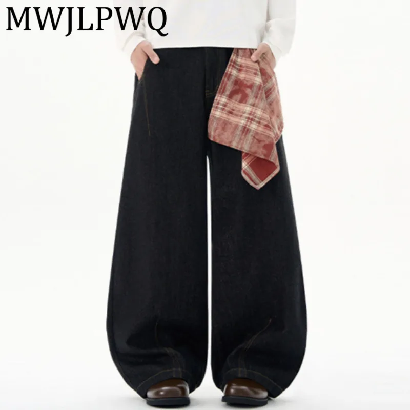 

MWJLPWQ мужские дизайнерские джинсы со съемным квадратным шарфом в американском стиле, уличные мешковатые широкие брюки унисекс большого размера, широкие брюки Machete 12430