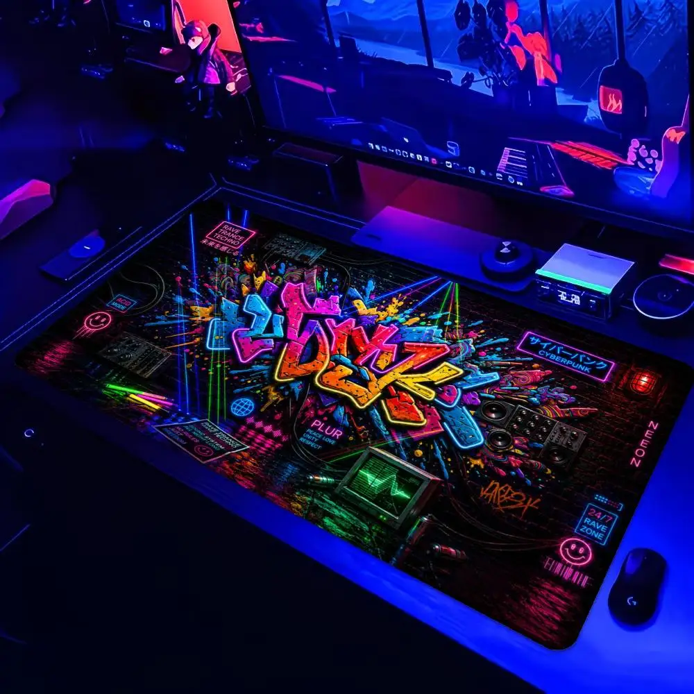 Colorful Neon Street Graffiti XXL Deskmat Large Gaming Mouse Pad Non-Slip Rubber Keyboard Mats Urban Spray Paint Heart Mausepad
