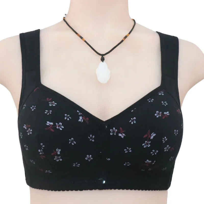 Large Size Back Design Underwear For Middle-aged And Elderly Women Front Buckle Without Steel Ring Brassiere TracelessGather Bra