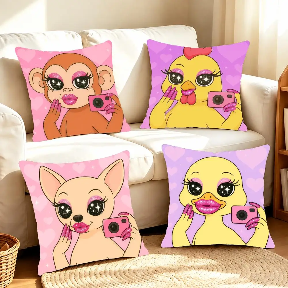 Fancy Playful Art B-Beauty Makeup Animals Cushion Cover Sofa Living Room Home Decor Invisible Zipper Anti-dustmite Shell