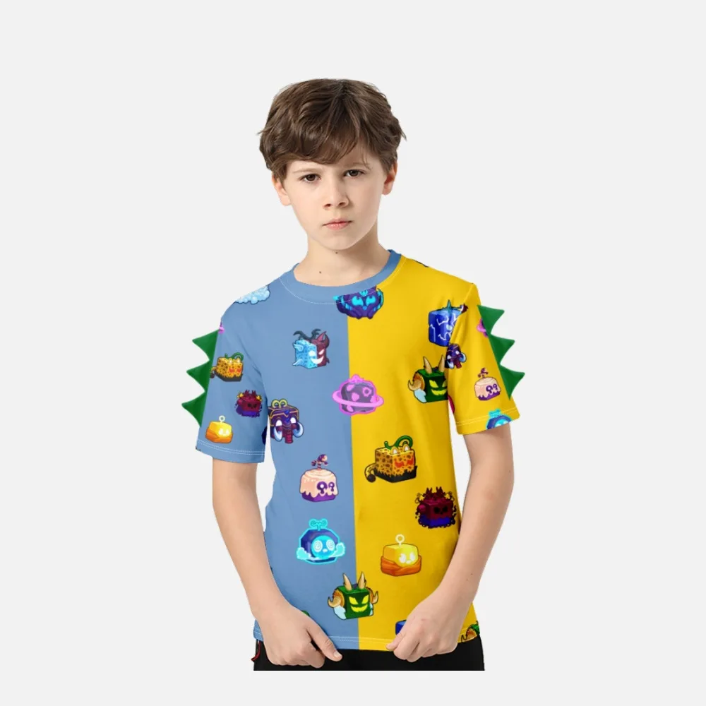 New Blox Fruits Children\'s Clothing Fashionable Comfortable Casual Dinosaur Round Neck Short Sleeve Versatile T-shirt Gift