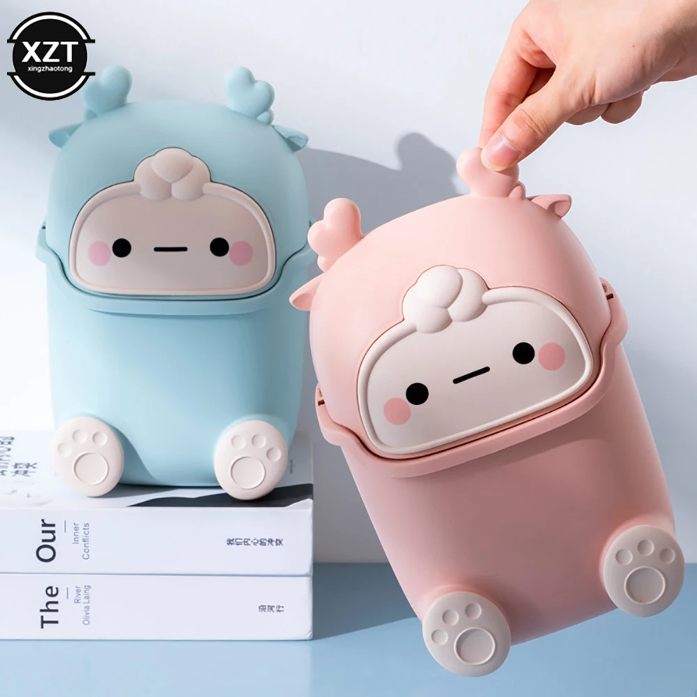 Kawaii Mini Trash Can Desktop Garbage Bin Home Office Rubbish Bin Cartoon Cute Waste Dustbin Household Kids Room Decoration