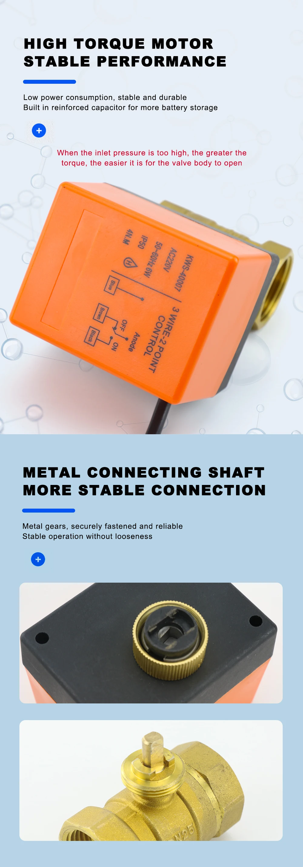 DN15/20/25/32/DN50 AC220V 12V/24V Zwei-wege Messing Elektrische Kugelhahn drei Draht Zwei Control 2-weg Magnetventil 1/2" 3/4" 1" 2" – Detail 5