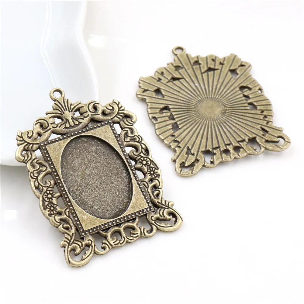 5pcs 18x25mm Inner Size Antique Silver Plated Bronze Black Fashion Style  Cameo Cabochon Base Setting Pendant necklace findings