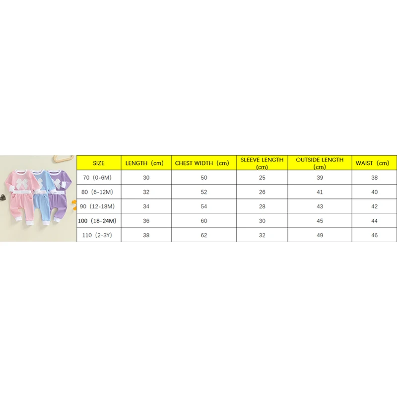 Baby Clothing Girl Fall Outfits Pink Bowknot Print Crew Neck Long Sleeve Waffle Sweatshirts Pants Clothes Set