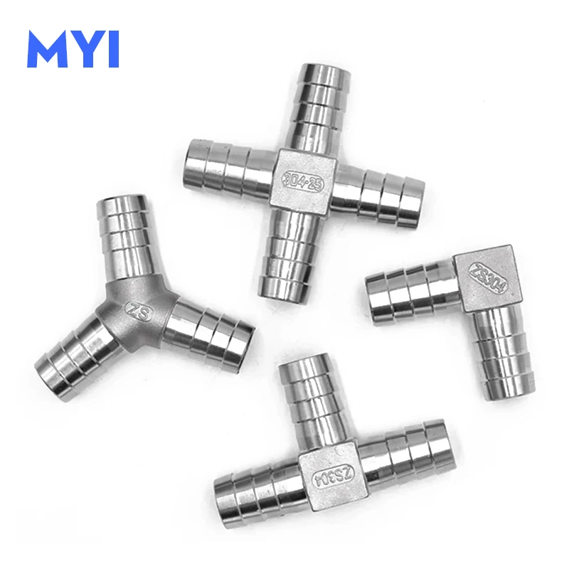 5 pcs 304 Stainless Steel T Type Y L Type Cross Pipe Fitting Pagoda Hose Barb Connectors 6mm 8mm 10mm 12mm
