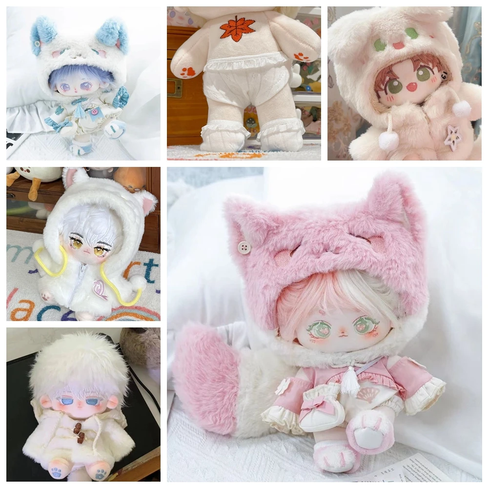 Lovely 20cm Doll Overcoat Cartoon Animal Cat Fox Fur Coat Winter Hairy Outfits Replaceable Clothes Toy Accessories Gift for Doll