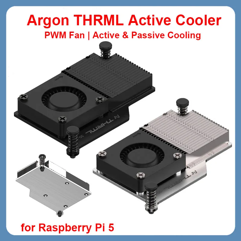 

Raspberry Pi 5 Argon THRML 30mm Active Cooler Passive Cooling Aluninum Fins Radiator Active Cooling PWM Fan for Raspberry Pi 5