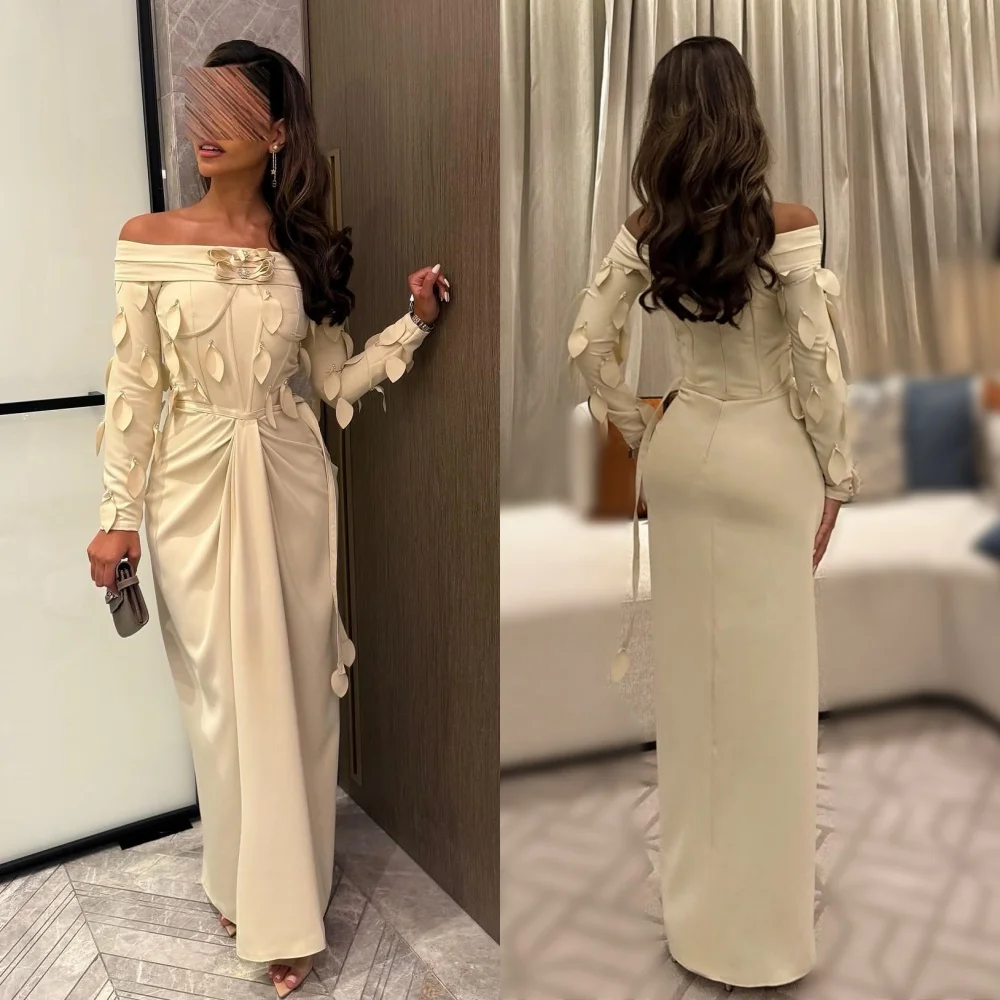 

Customized Jersey Applique Off-the-shoulder Straight Midi Dresses Bespoke Occasion Exquisite Party Wedding Women's Evening Chic