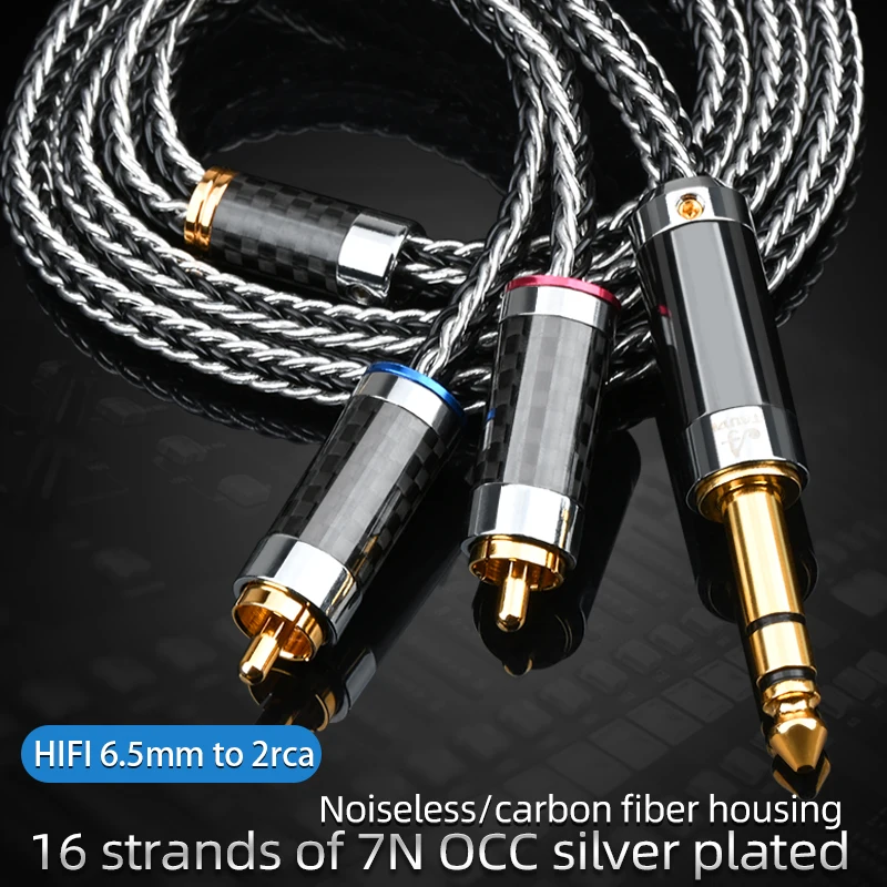 HiFi 6.5 to 2RCA Cable Excellent 7N OCC Silver Plated Core Gold Plug 6.5mm TRS Jack to 2RCA Male Cable for PA Mixer