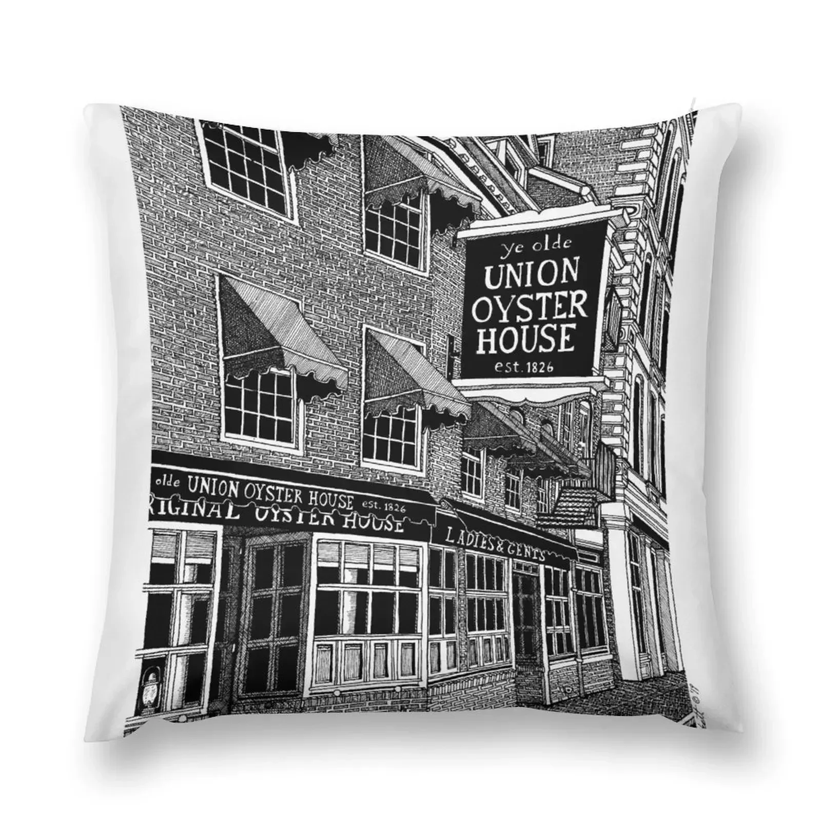 Boston's Union Oyster House Drawing Throw Pillow Sofa Cushion Custom Cushion Photo pillow