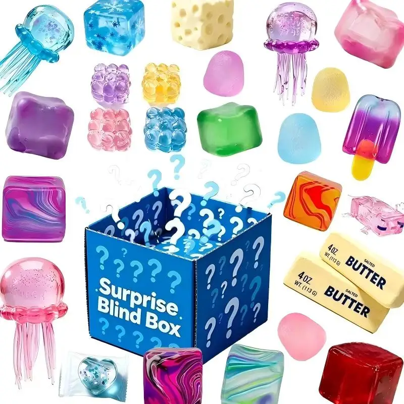 Mystery Box Jelly Squishy Toy Mixed Transparent TPR Squeeze Fidget Toy Random Various Shapes Stress Relief Surprise Toy