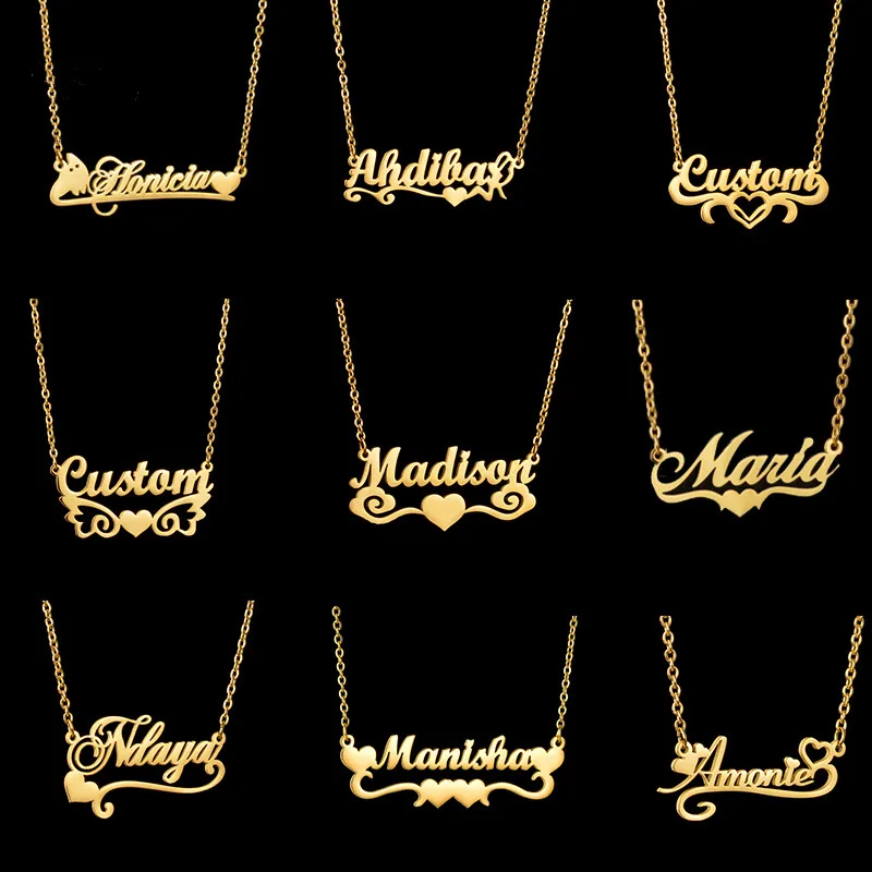 

Customized Various Love Base Name Necklaces Personalized Love Heart Nameplate for Women Stainless Steel Jewelry Gift