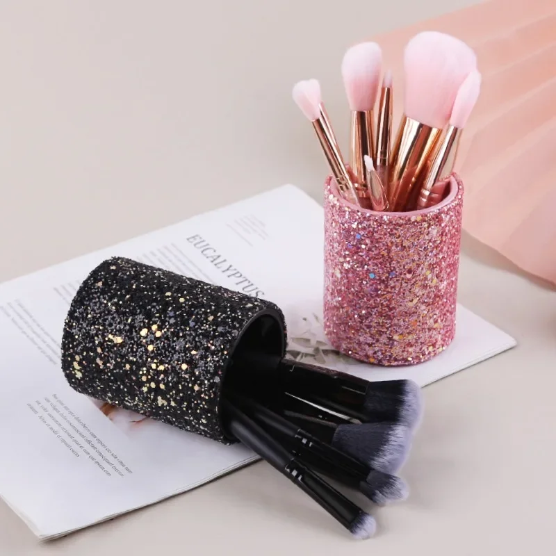 Cosmetic Nail Make Up Organiser Holder Makeup Brush Sequins Storage Barrel Round Desktop Makeup Nail Shop Dust-proof Container