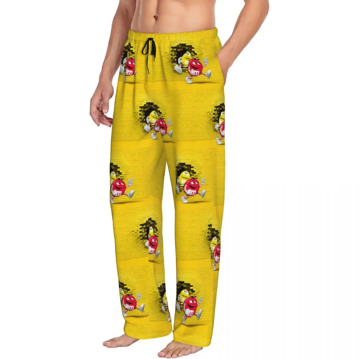 Custom Men's The Power Of Brand Voice Pajama Pants Print MM Cartoon Chocolate Sleep Sleepwear Bottoms with Pockets