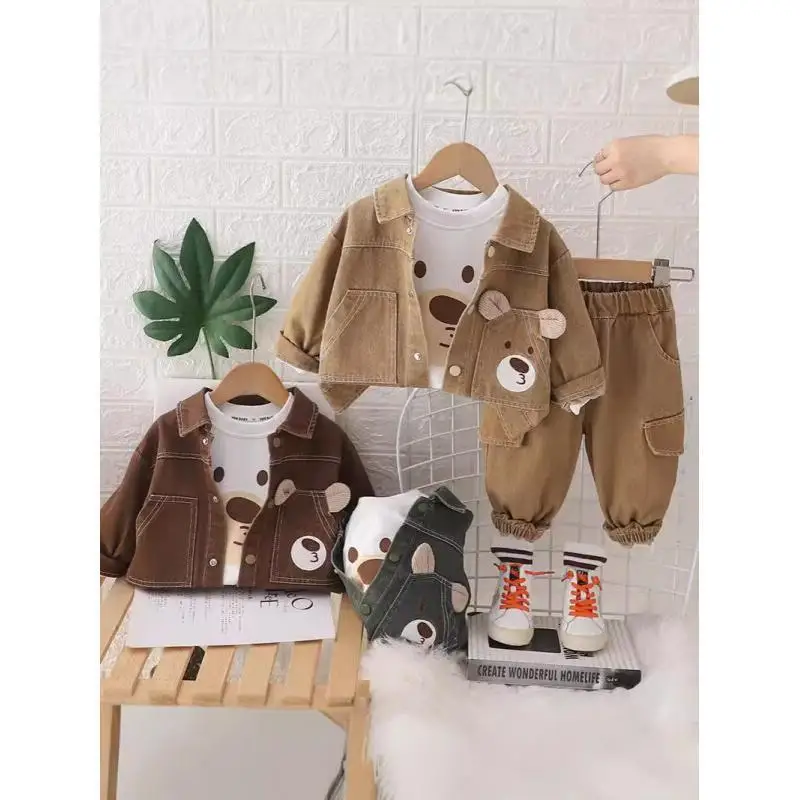 

Fashion Kids Boys Autumn Denim Jacket Set 2025 New Spring Season Long Sleeve Three Piece Outfit for Baby Boy Trendy Cool Style
