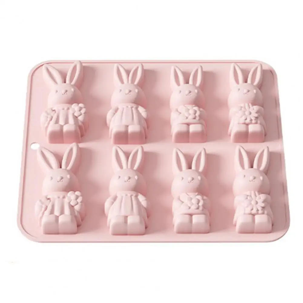 Non-stick Bunny Mold Easter Silicone Mold 8 Cavity Bunny Shape Flexible Mold for Chocolate Candy Pudding Baking Decorating Tool