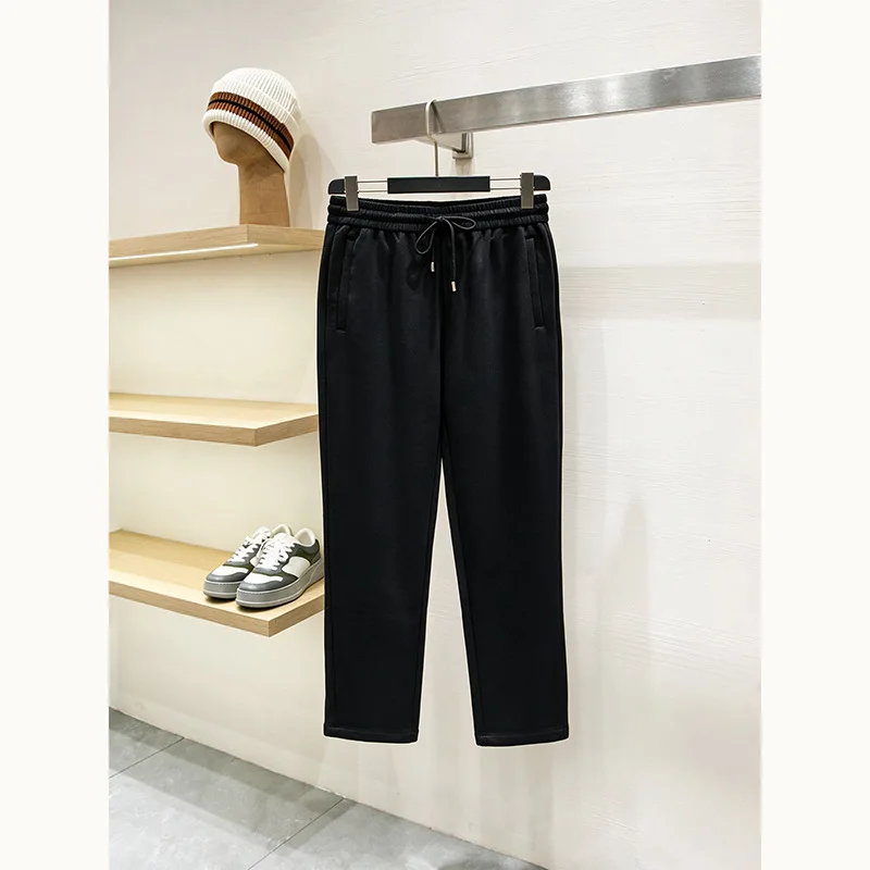 Acetate Wool Blend Fleece Lined Straight Leg Men's Casual Pants Elastic Waist Knife Thickened Autumn Winter Priority