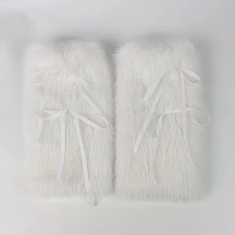 2024 JK Mädchen Boot Manschetten Beinlinge Frauen Winter Warme Harajuku Süße Band Bowknot Pelzigen Plüsch Weiß Boot Abdeckung Lange Socken – Detail 5