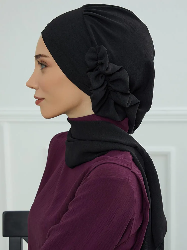 Muslim Hat Hijabs For Woman Cap Hijabs for Women Islamic Turban Hat Ladies Head Scarf Wrap Flower Design
