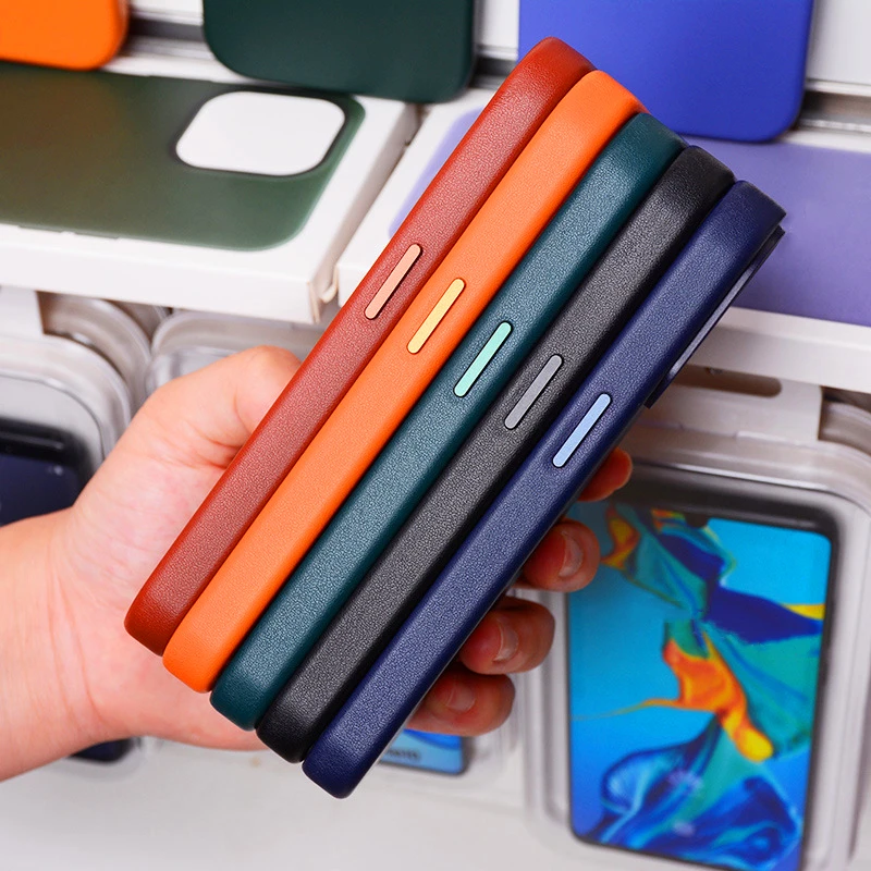 2024 New Original Leather For iPhone 14 13 12 11Pro Max Mini Magnet Case For Magsaf* Cover Wireless Charging Drop Protect Covers