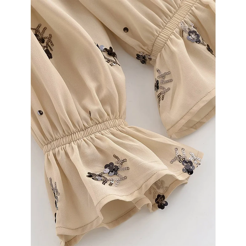 YENKYE Sexy Semi-Sheer Floral Sequin Blouse Women Stand Collar Long Sleeve 2026 Spring Tops  Streetwear