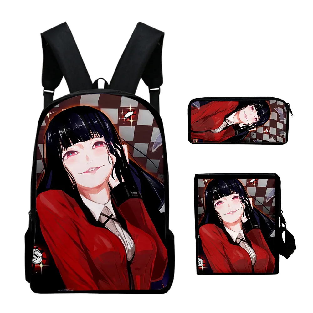 Classic Popular Cool Kakegurui 3D Print 3pcs/Set pupil School Bags Laptop Daypack Backpack Inclined shoulder bag Pencil Case