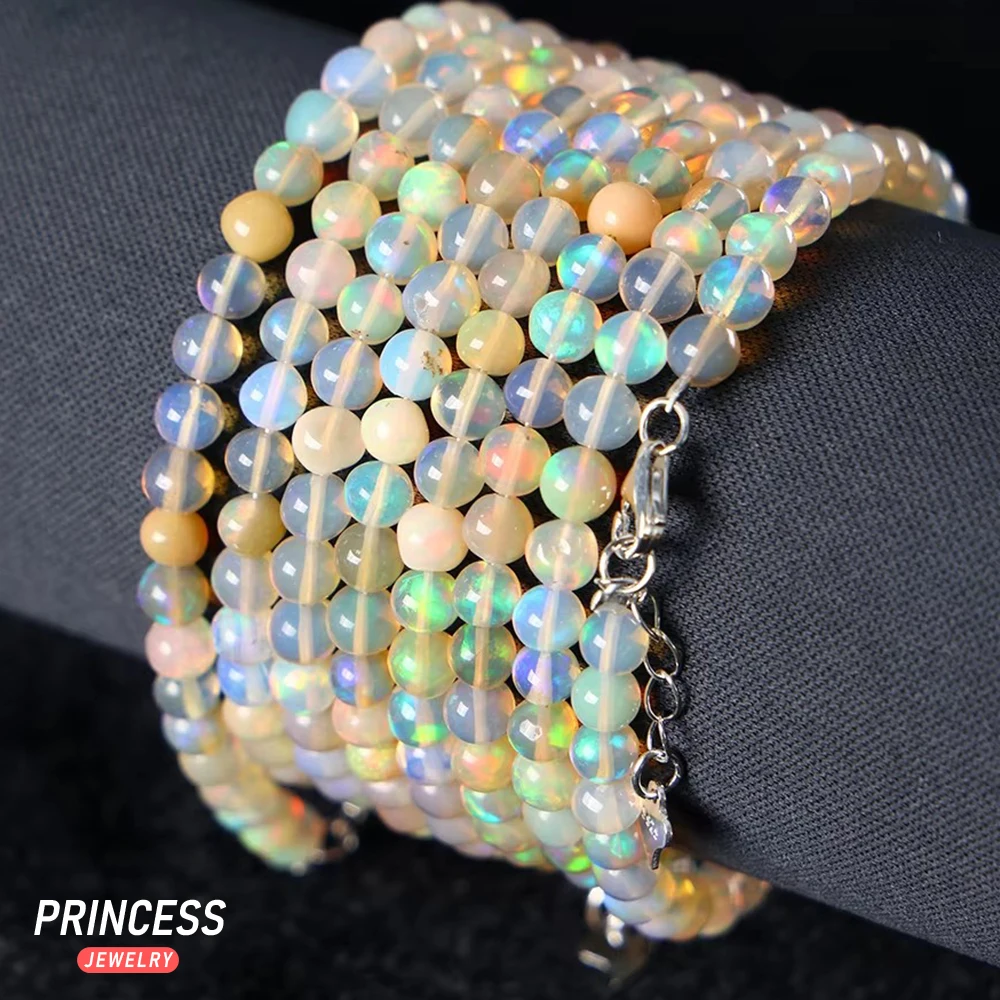 Top Genuine Natural Colorful Opal Beads 4.5-5mm 925 Silver Adjustable Bracelet for Jewelry Making Or Jeweyry Gift