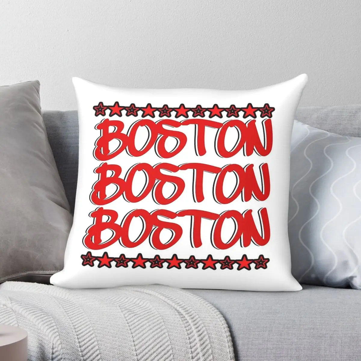 Boston University Star Square Pillowcase Polyester Linen Velvet Pattern Zip Decor Room Cushion Cover 45x45