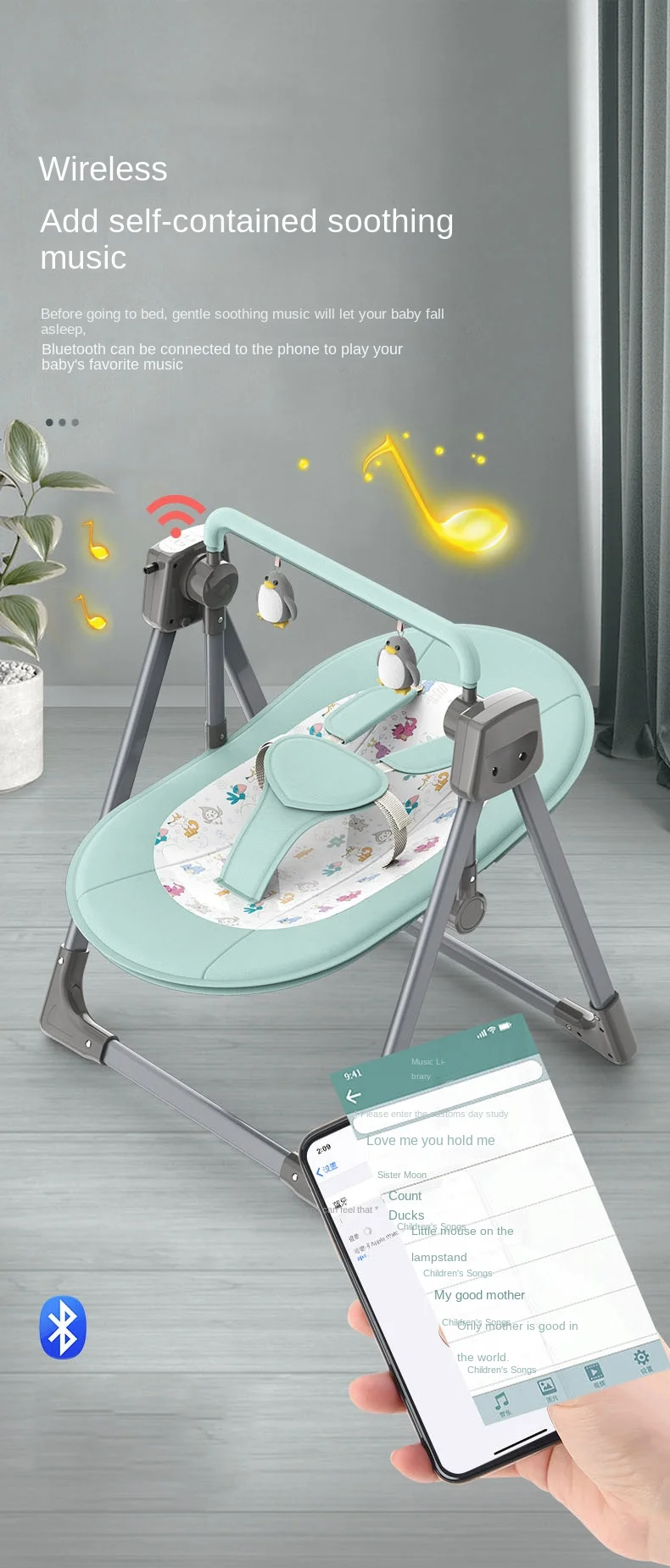 เก้าอี้โยกเด็ก Baby Swing แบบพกพาไฟฟ้าทารกแรกเกิด Cradle รีโมทคอนโทรลเพลงพับ Sleep Baby Cradle พร้อมมุ้งกันยุง