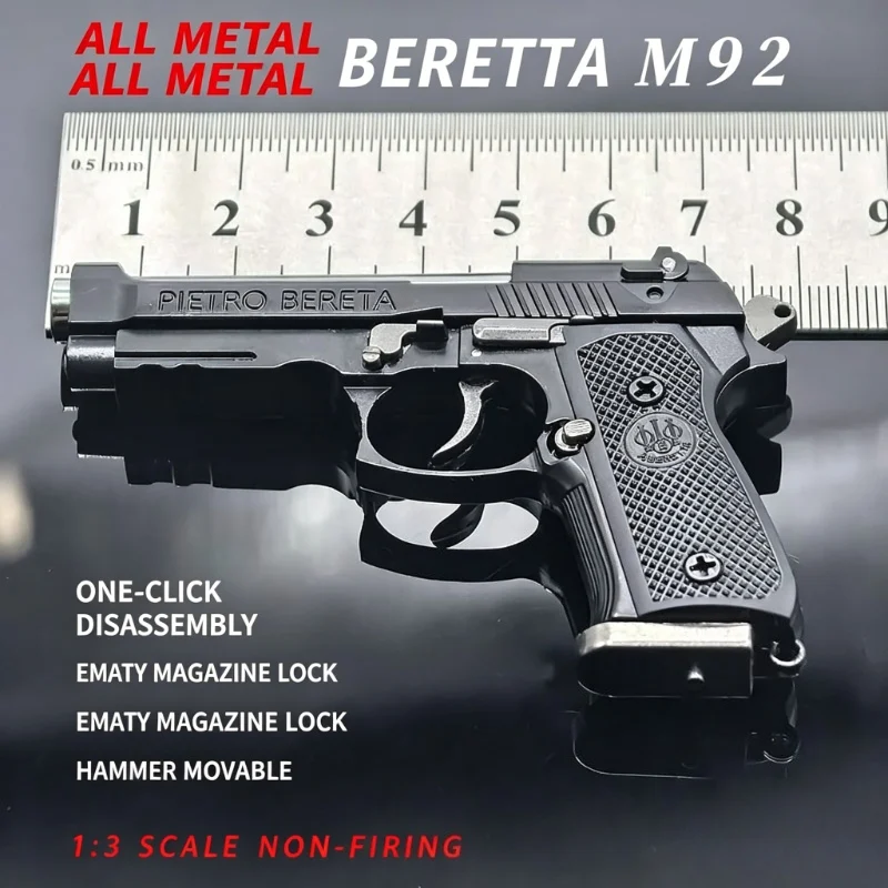 New 1:3 Metal Pistol Detachable M92A1 Gun Model Alloy Keychain Pop-out Version Decompression Toys for Men Figurines & Miniatures