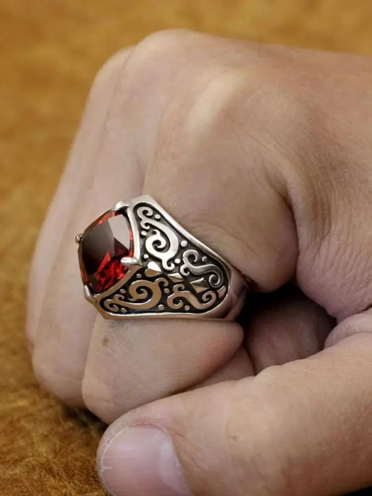 

Кольцо с подвесками из стерлингового серебра 925 пробы с красным камнем CZ TA502, размер США 4 ~ 13