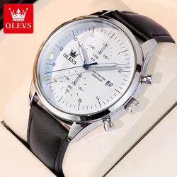 OLEVS-Montre-bracelet à quartz pour homme avec bracelet en cuir, montres étanches pour homme, date, affaires, luxe, marque supérieure, originale