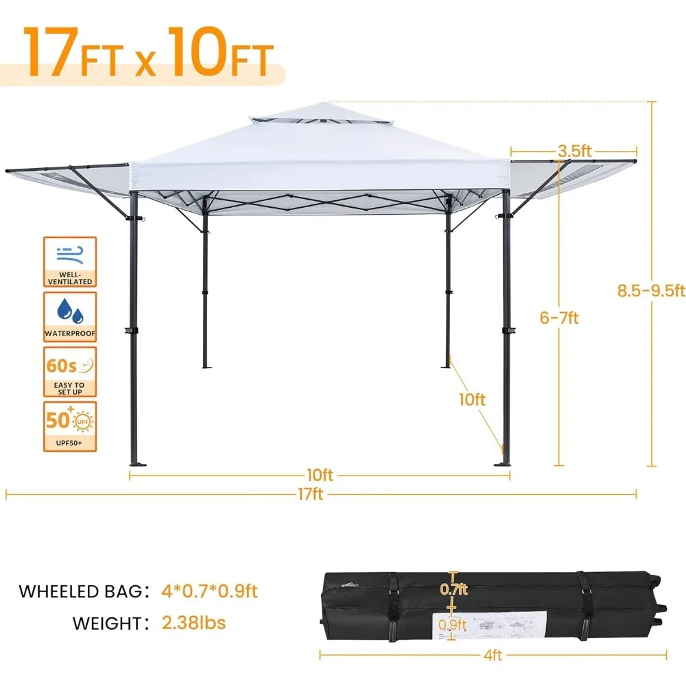 Tente Pop Up avec AwO2, Abri Instantané RapDuty avec Ventilation, 2 Niveaux, 10x17 Pieds