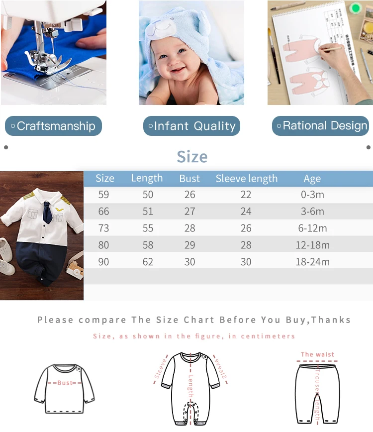 Newborn Baby Boy Long sleeves clothing 0-18 Months one-piece White cotton fashion for Chinese captains Infant Casual Jumpsuit