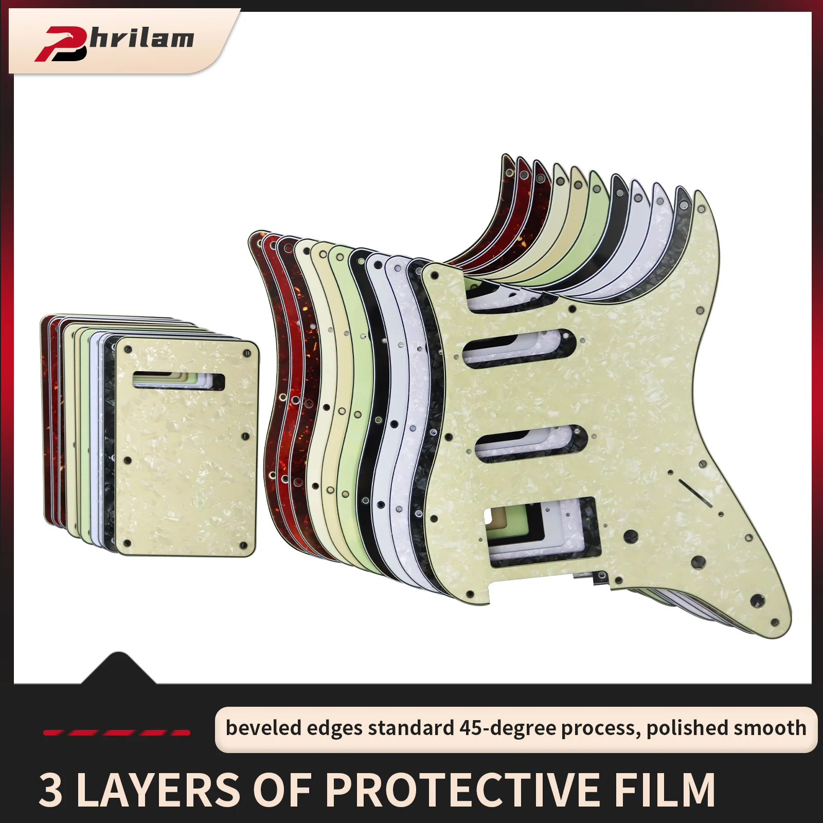 PHRILAM SSH 11 Hole ST Electric Guitar Guard, 3-Layer St Pickguard with Aluminum Foil Shield Fits American/Mexican ST