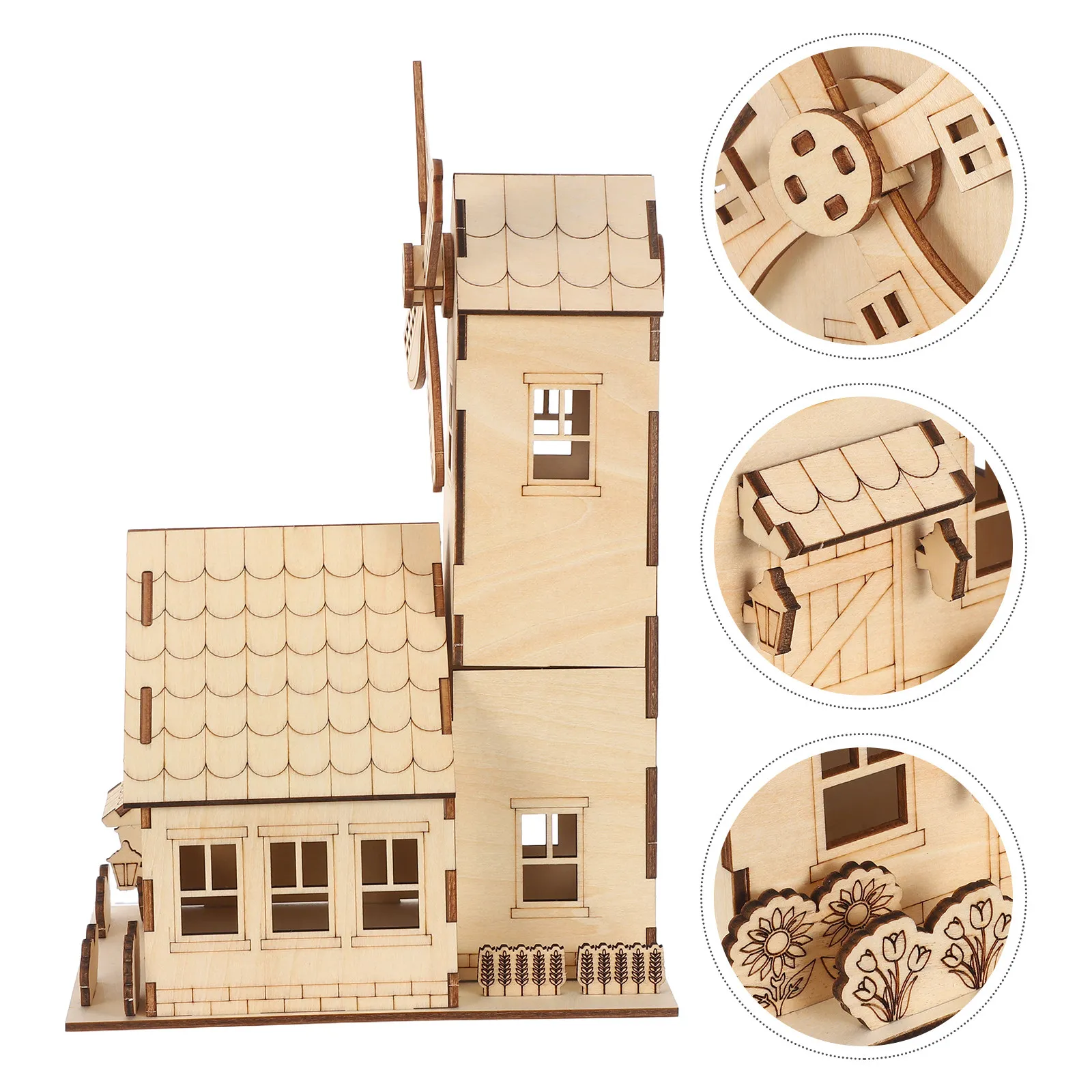 

1Set Wood 3D European Style Windmill Puzzle DIY Assembly Stem Science Experiment Kit for Kids Educational Craft Project