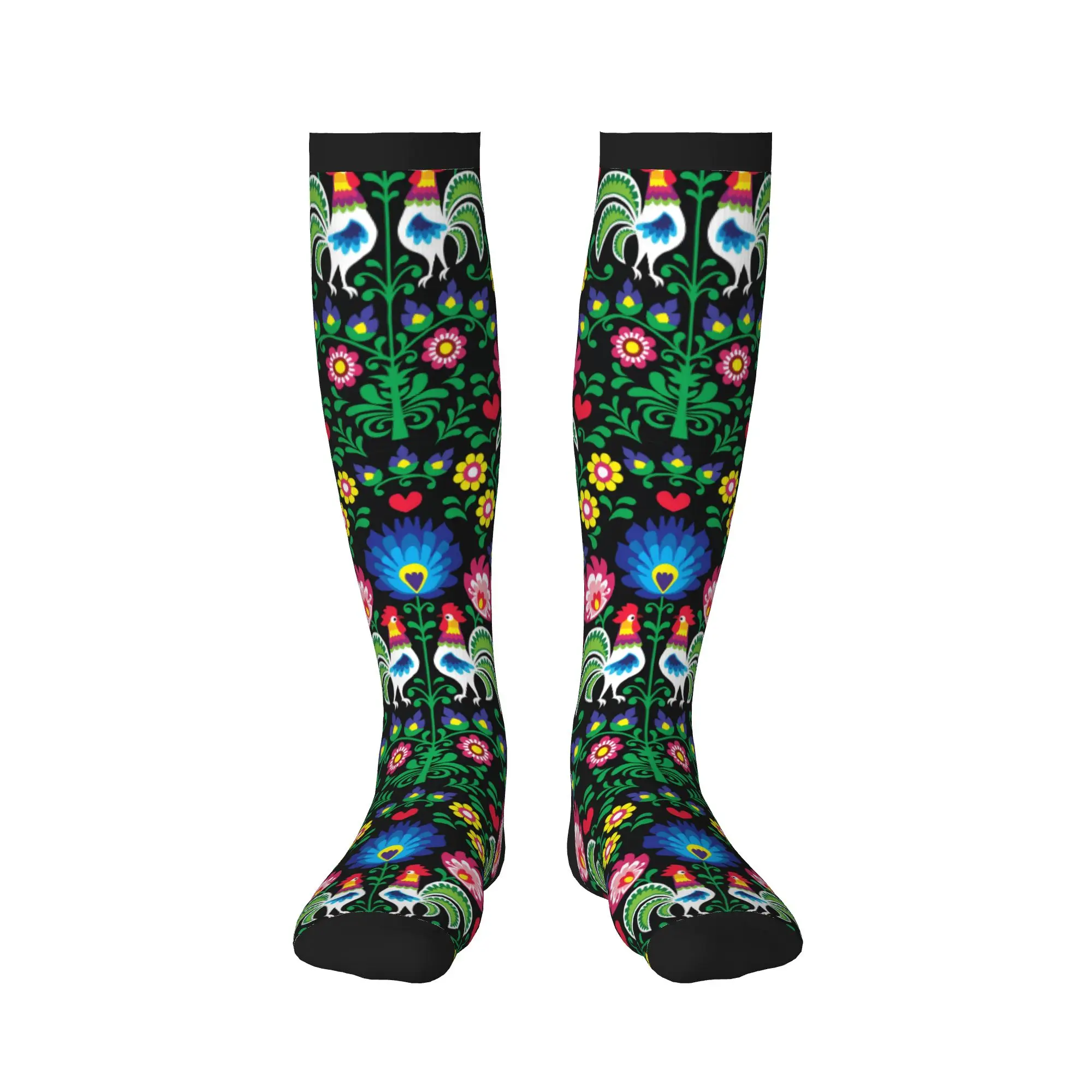 Colourful Flowers  Floral Polish Roosters Pattern Men Women Sports Compression Socks Unisex Cute 3D Print  Dress Socks
