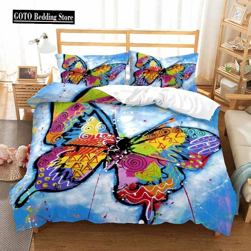 

Watercolor Animals ,insects Girl Quilt Cover Set Full 100% Quality Super Soft Comfortable Cotton Bedding Set Butterfly ,Deer Dog