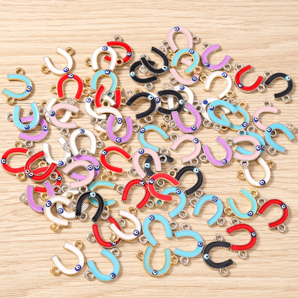 Tusember 20pcs 12x21mm Colorful Blue Evil Eye Horse Shoes Charms for Jewelry Making Pendant Necklaces Bracelets Handmade Crafts