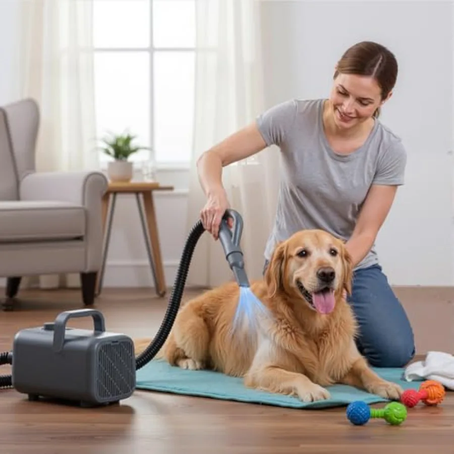 

Pet Grooming Blow Dryer, Dog Hair Dryer with Adjustable Wind Speed Heater Temperature, Cool-Warm-Hot Cycle Mode, 4 Nozzles, 6.5