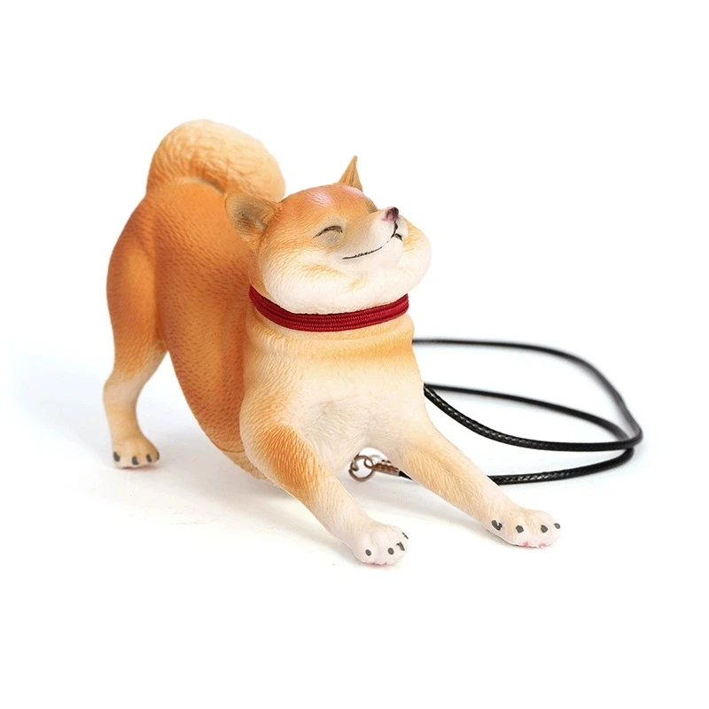 Playful Shiba Inu Dog Figurine with Leash - Realistic Desktop Pet Puppy Model Decor