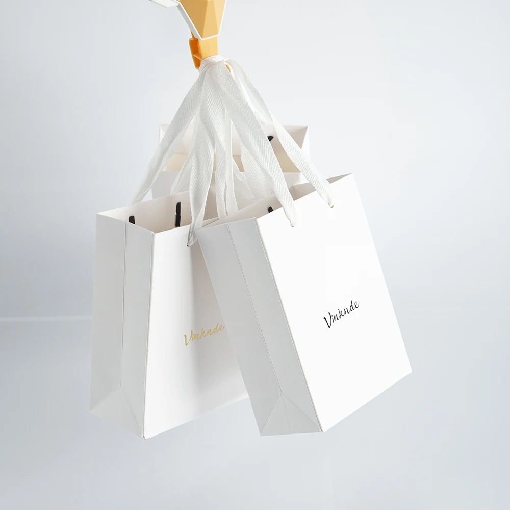 

100pcs Bulk White Black Paper Tote Bags Custom Logo 12x6x16cm Shopping Retail Business Birthday Wedding Party Bag with Handles