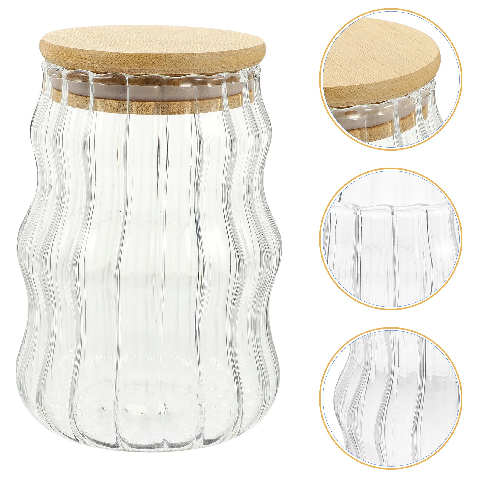 

Wave Texture Glass Storage Jar Bamboo Lid Kitchen Sealed Container for Coffee Tea Snacks Flour Sugar Grain Storage