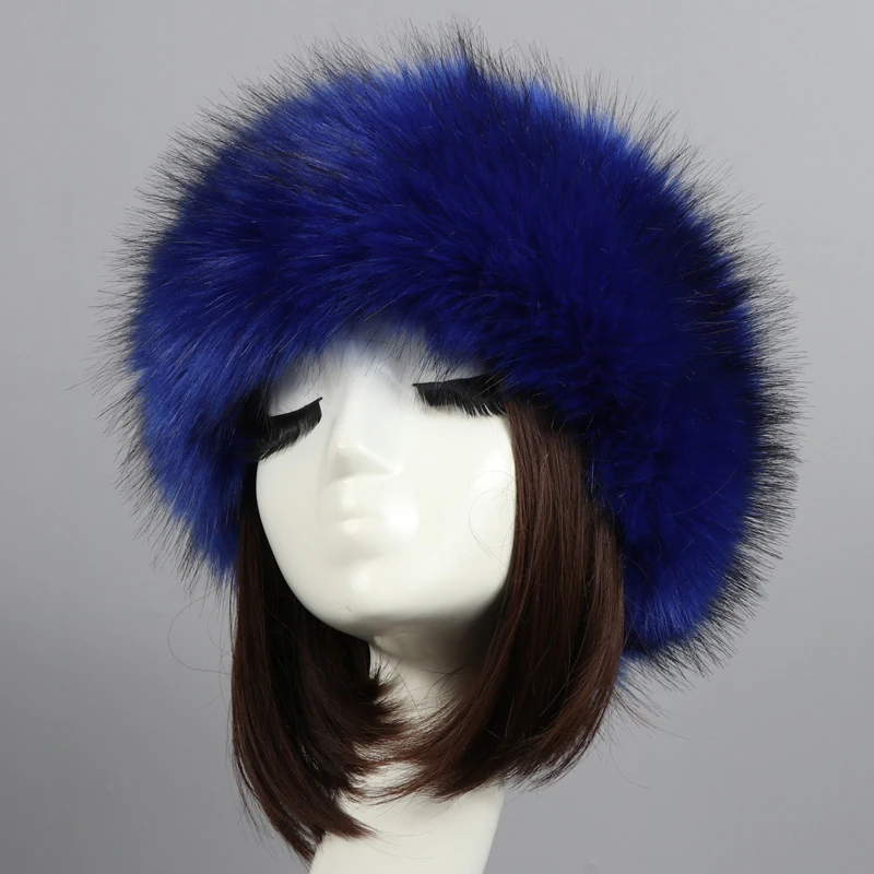 Winter Outdoor Thick Furry Hairband Faux Fur Plush Empty Top Women Beanie Hats Russian Caps Female Elegant Cold-Proof Snow Caps