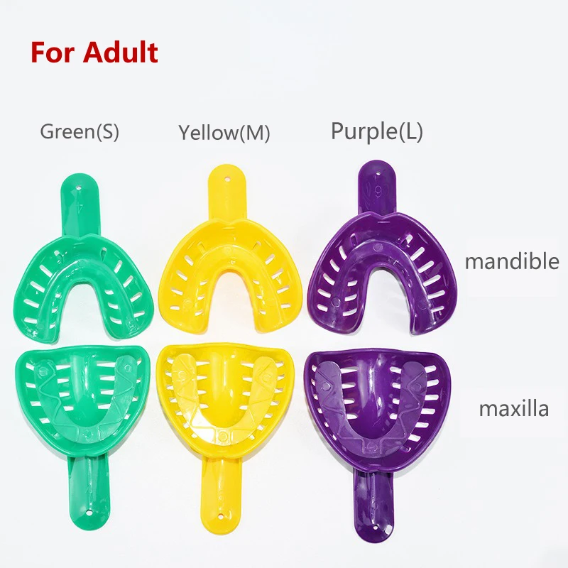 12pcs Disposable Dental Impression Trays Plastic Colorful Teeth Holder for Adult & Child Dentist Materials