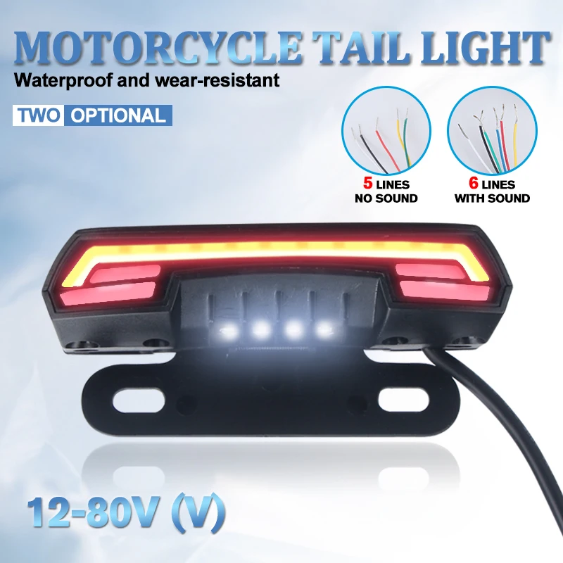 Waterproof Motorcycle Scooter License Plate Lights Tail Rear Brake Stop Double Flash Warning Turn Signal Lamps Dynamic