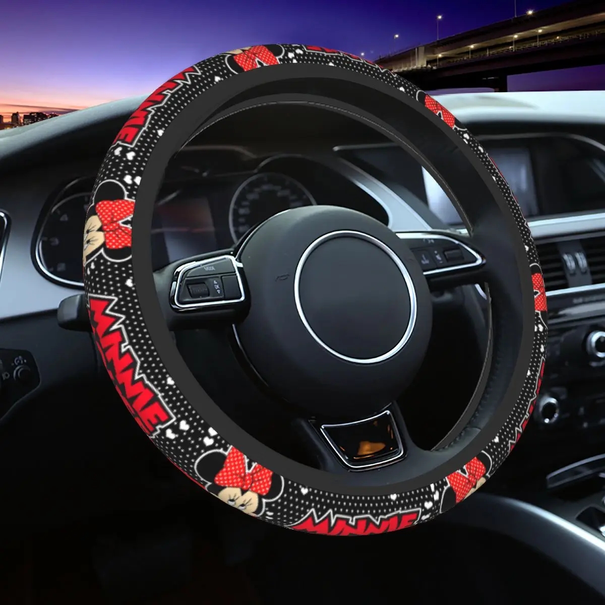 38cm Car Steering Wheel Covers Mickey Mouse Minnie Elastic Braid On The Steering Wheel Cover Car-styling Car Accessories