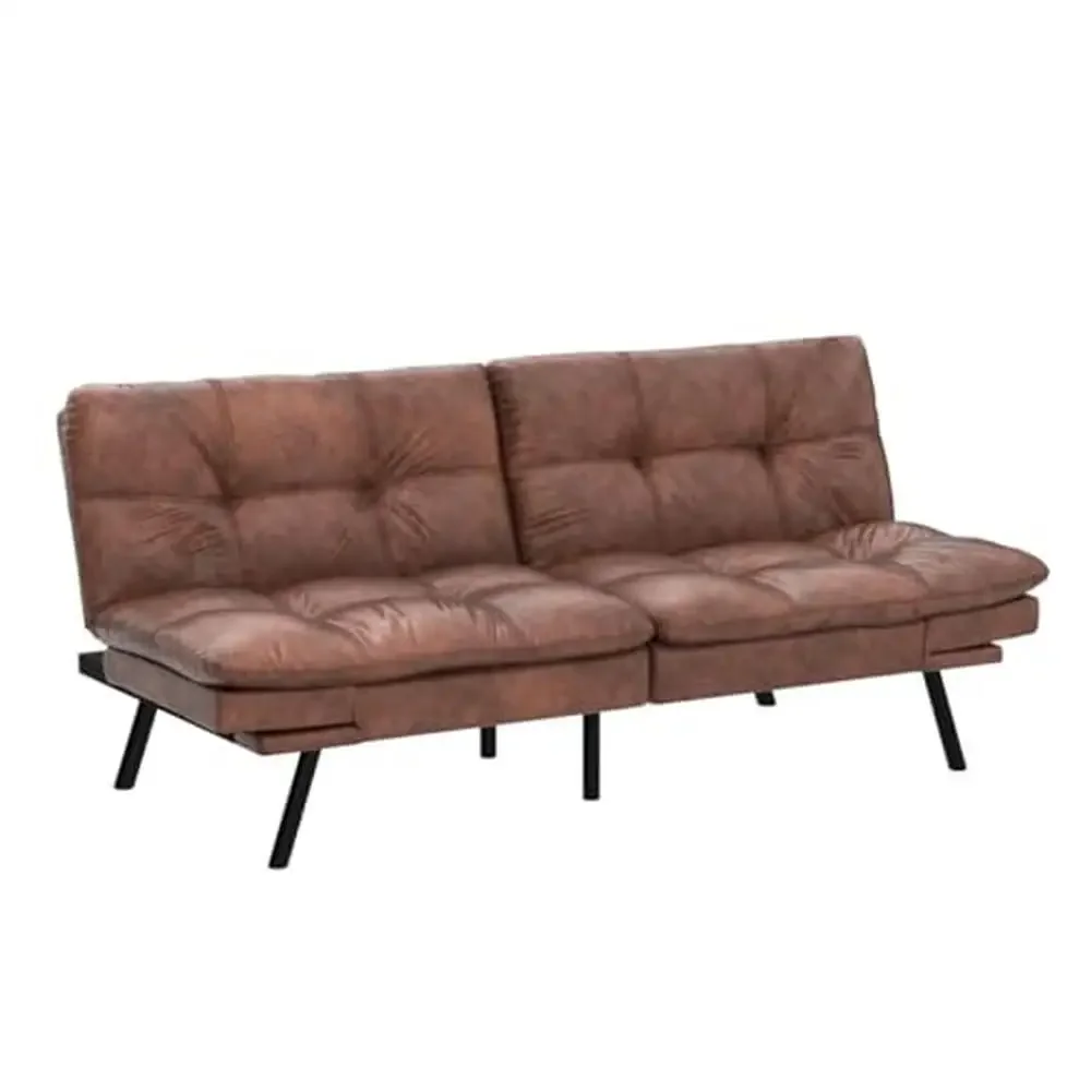 أريكة سرير قابلة للتحويل من إسفنج الذاكرة، مساحات معيشة مدمجة، استوديو شقة، مسكن منزلي، جلد بني، تصميم حديث بسمك 3 بوصات #5