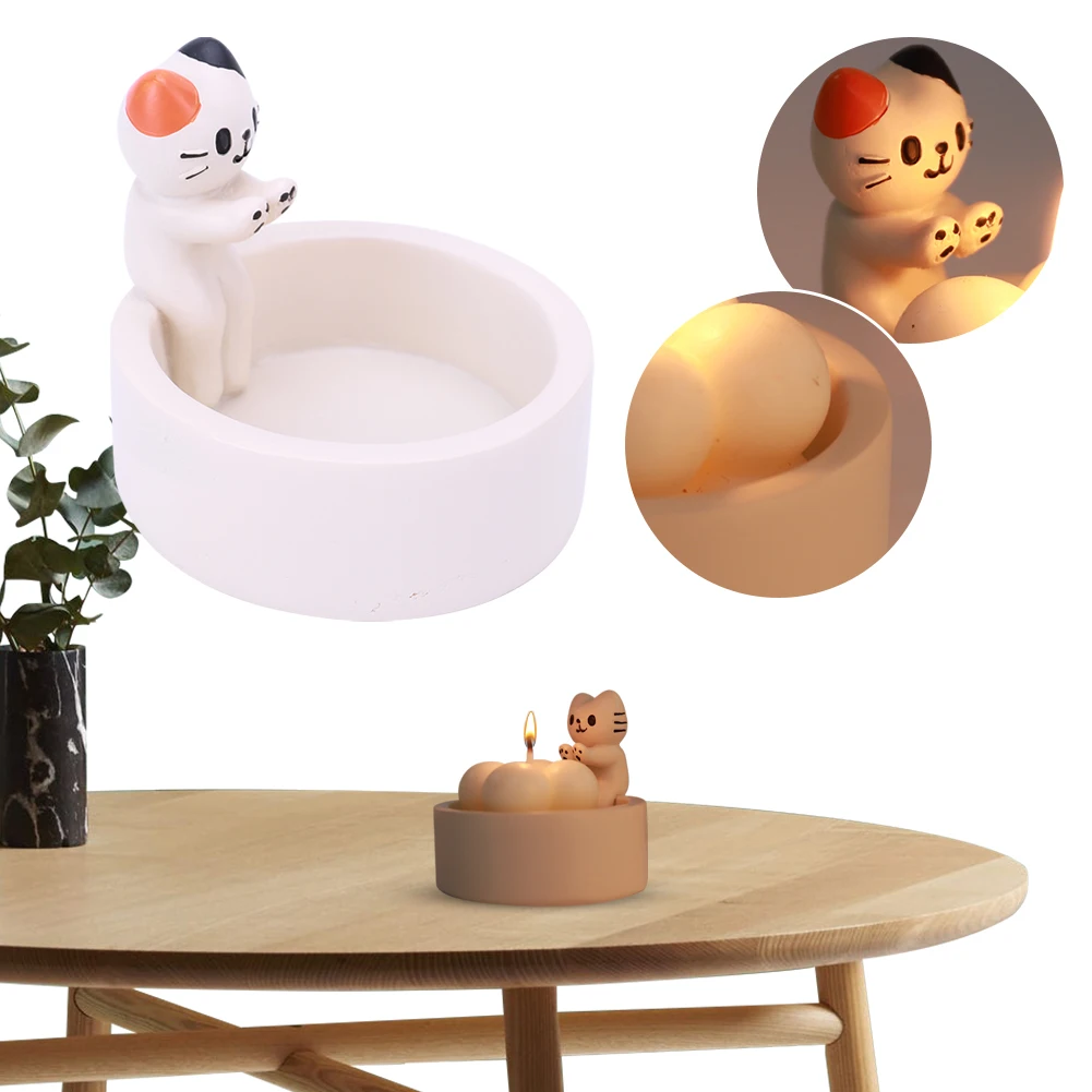 Candelabro de aromaterapia para gatito, candelabro de resina para mesa, decoración de gato de dibujos animados, candelabro creativo con patas cálidas para gatito, decoración para la habitación del hogar